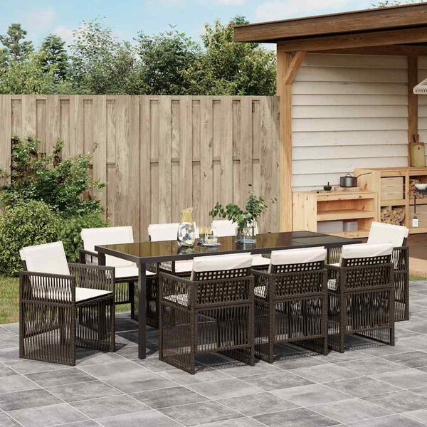 vidaXL Garten Essgruppe 9 pcs Braun Pulverbeschichteter Stahl