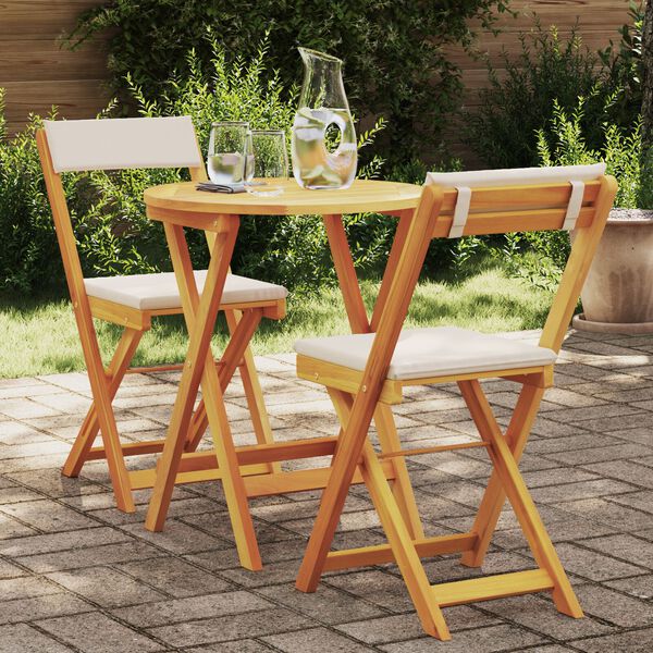 vidaXL Garten Bistro Set mit Kissen 3 pcs Braun Massivholz Akazie