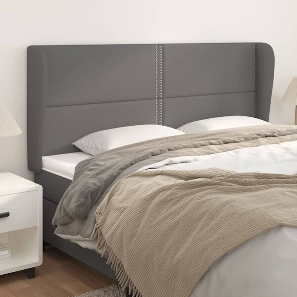 vidaXL Kopfteil mit Ohren Grau 163x23x118/128 cm Kunstleder