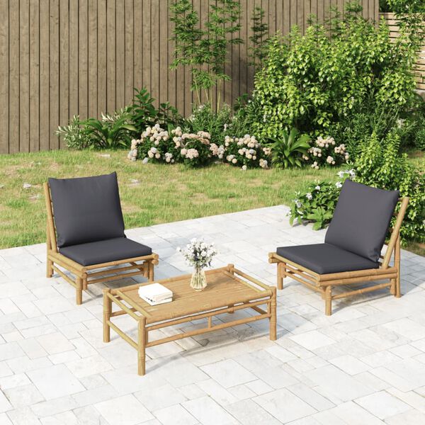 vidaXL Gartenst&uuml;hle 2 Stk. mit Dunkelgrauen Kissen Bambus