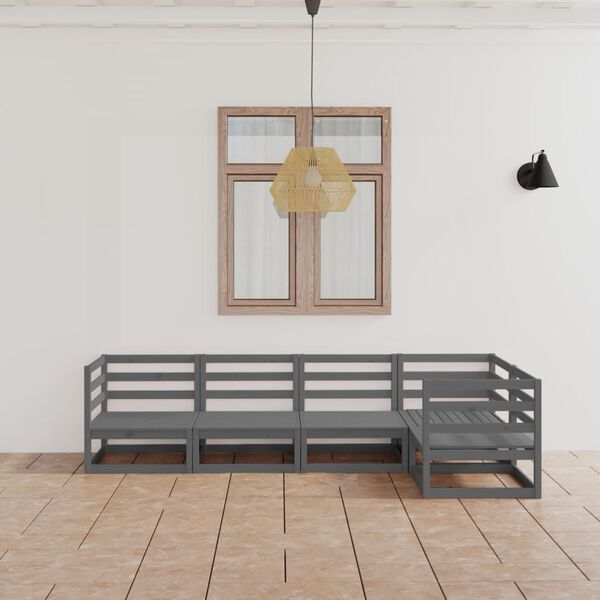 vidaXL 5-tlg. Garten-Lounge-Set Grau Massivholz Kiefer