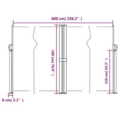 vidaXL Seitenmarkise Ausziehbar Terrakottarot 180x600 cm