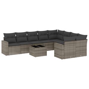 vidaXL 10-tlg. Garten-Sofagarnitur mit Kissen Grau Poly Rattan