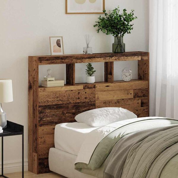 vidaXL Kopfteil mit Regal Altholz 120 x 17 x 102 cm Holzwerkstoff