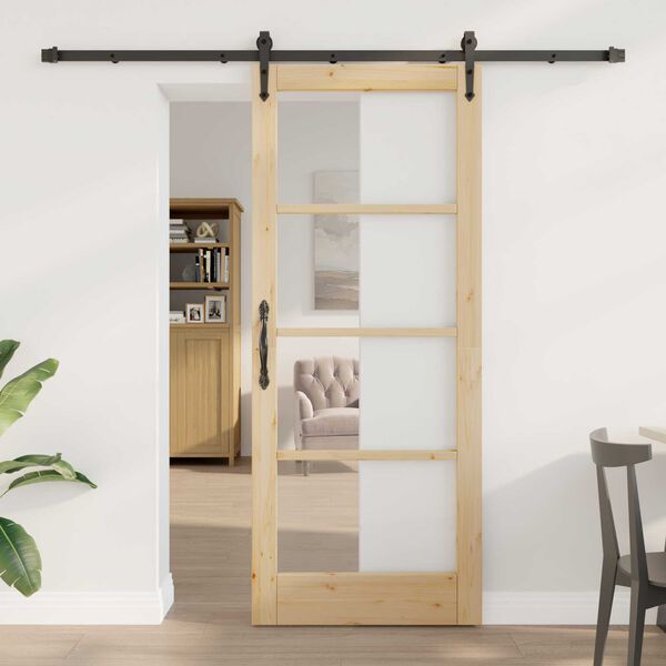 vidaXL Schiebet&uuml;r ORKDAL Natur 83 x 202 cm Massivholz Kiefer und Glas