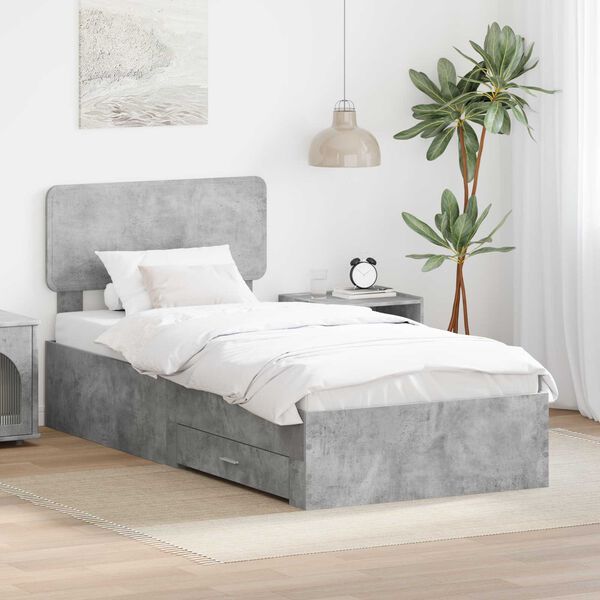 vidaXL Bettrahmen mit Kopfteil Beton Grau 90 x 190 cm Holzwerkstoff