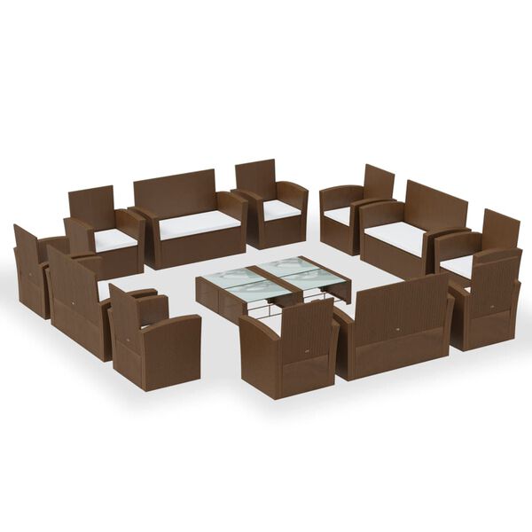 vidaXL 16-tlg. Garten-Lounge-Set mit Auflagen Poly Rattan Braun