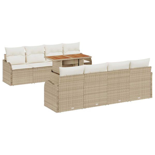 vidaXL Garten-Sofa-Set mit Speicher 9 pcs Beige Poly Rattan