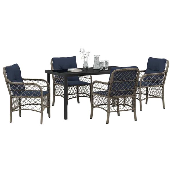vidaXL Garten Essgruppe mit Kissen 5 pcs Grau und Schwarz Rattan