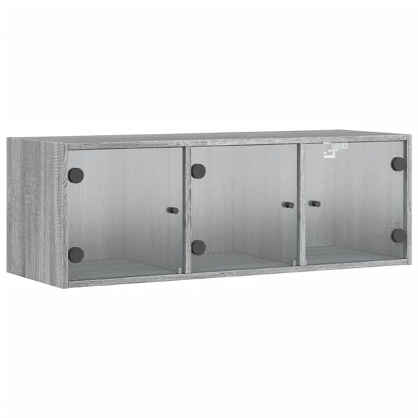 vidaXL Wandschrank mit Glast&uuml;ren Grau Sonoma 102x37x35 cm