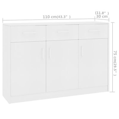 vidaXL Sideboard Weiß 110x30x75 cm Holzwerkstoff