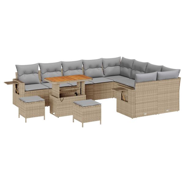 vidaXL Gartensofa-set mit Kissen 12 pcs Beige und Hellgrau Poly-Rattan