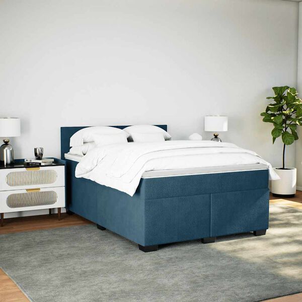 vidaXL Boxspringbett mit Matratze Blau 140x200 cm Samt