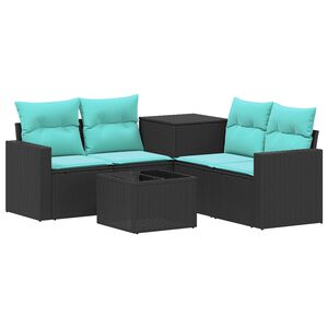 vidaXL Sofa Set 6 stk. Schwarz und Blau Polyrattan und Stahl
