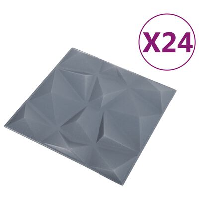 vidaXL 3D-Wandpaneele 24 Stk. 50x50 cm Diamant Grau 6 m²