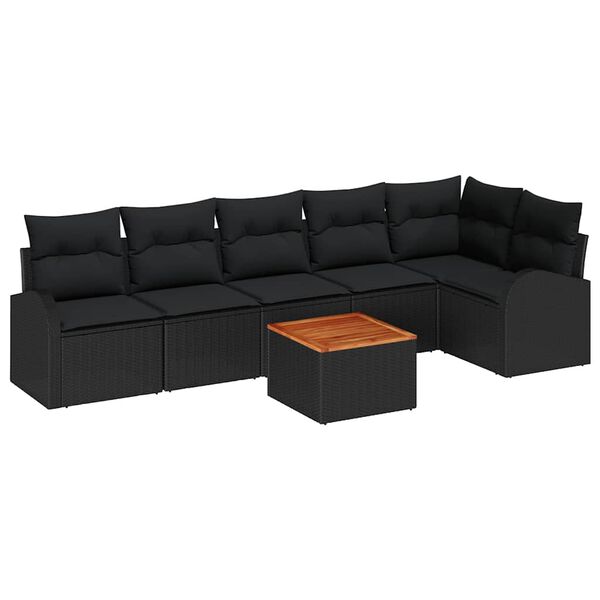 vidaXL Gartensofa-set mit Kissen 7 pcs Schwarz Poly-Rattan