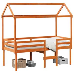 vidaXL Hochbett mit Dach Wachsbraun 80x200 cm Massivholz Kiefer