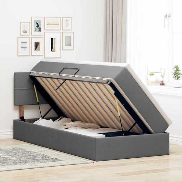 vidaXL Bett mit Stauraum und LED mit LED Dunkelgrau 100 x 200 cm Stoff