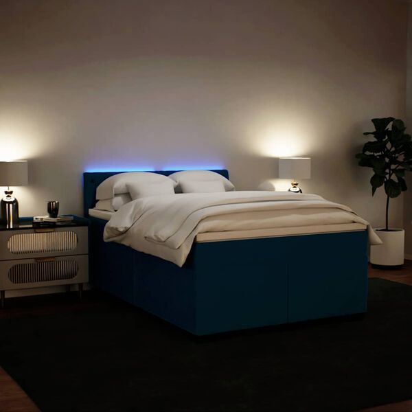 vidaXL Boxspringbett mit Matratze Blau 140x200 cm Samt