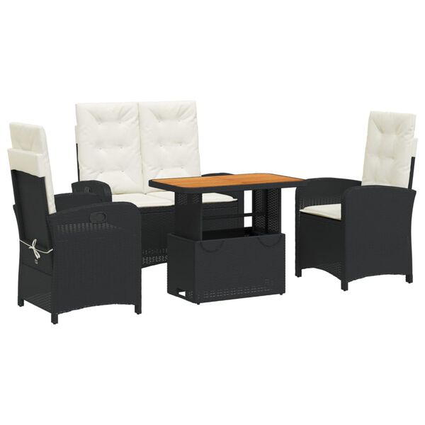 vidaXL 4-tlg. Garten-Essgruppe mit Kissen Schwarz Poly Rattan