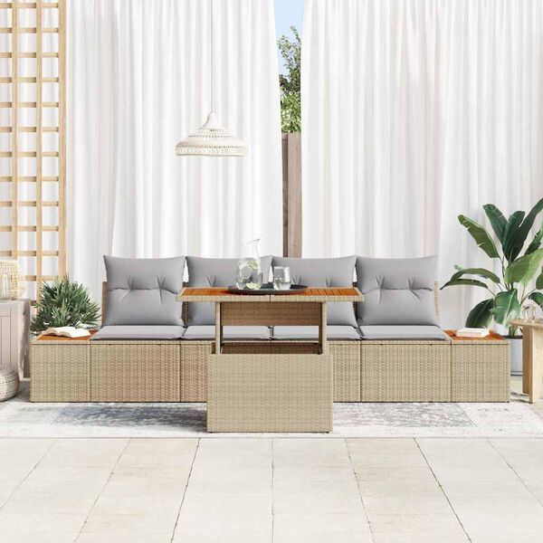 vidaXL Garten-Sofa-Set mit Speicher 5 pcs Beige Poly Rattan