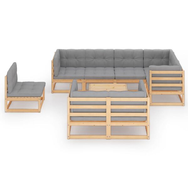 vidaXL 9-tlg. Garten-Lounge-Set mit Kissen Massivholz Kiefer
