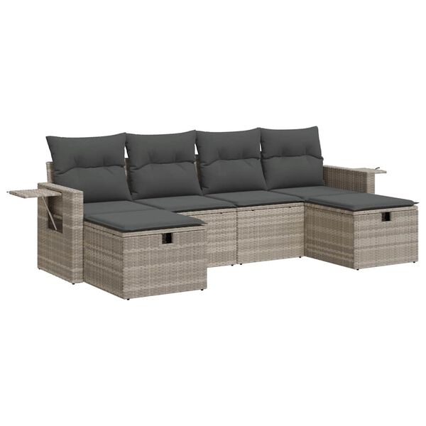 vidaXL 6-tlg. Garten-Sofagarnitur mit Kissen Hellgrau Poly Rattan