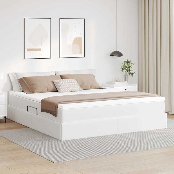 vidaXL Aufbewahrungsbett mit Matratze Wei&szlig; 160 x 200 cm Kunstleder
