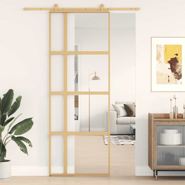 vidaXL Schiebetür Golden 76x205 cm ESG-Klarglas und Aluminium