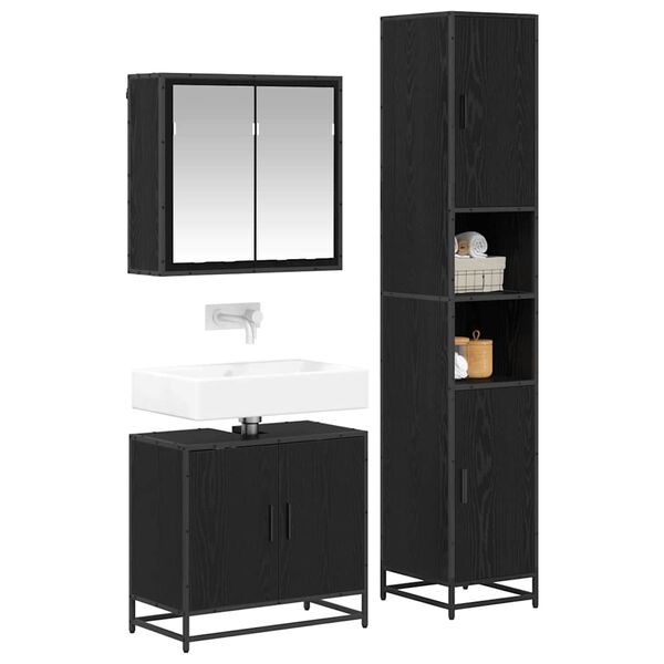 vidaXL Badezimmerm&ouml;bel-Set 3 pcs Schwarz Eichen-Optik Holzwerkstoff