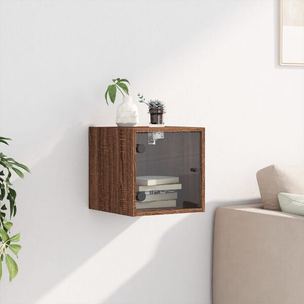 vidaXL Nachttisch mit Glast&uuml;r Braun Eichen-Optik 35x37x35 cm