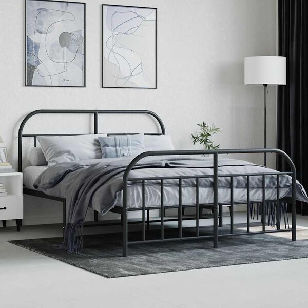 vidaXL Bettgestell mit Kopf- und Fu&szlig;teil Metall Schwarz 140x200 cm