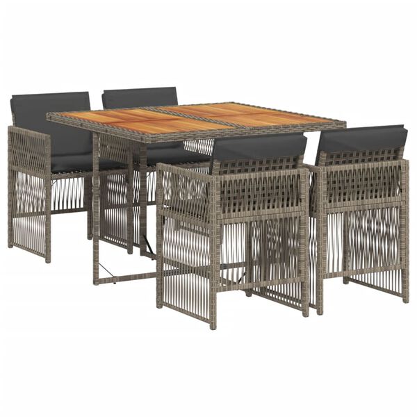 vidaXL 5-tlg. Garten-Essgruppe mit Kissen Grau Poly Rattan