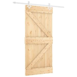 vidaXL Schiebet&uuml;r Nat&uuml;rlich und Wei&szlig; 90 x 210 cm Massives Kiefernholz