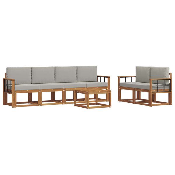 vidaXL Outdoor-Sofagarnitur mit Kissen 7 pcs Nat&uuml;rlich und Hellgrau