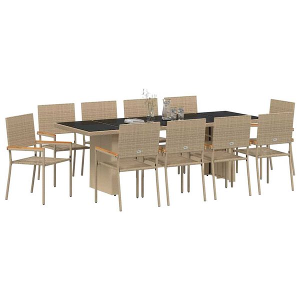 vidaXL Garten Essgruppe 11 pcs Beige Poly-Rattan