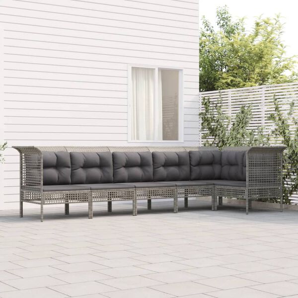 vidaXL 6-tlg. Garten-Lounge-Set mit Kissen Grau Poly Rattan
