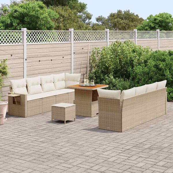 vidaXL Garten-Sofa-Set mit Speicher 11 pcs Beige Poly Rattan