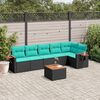 vidaXL 7-tlg. Garten-Sofagarnitur mit Kissen Schwarz Poly Rattan