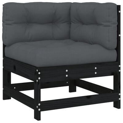 vidaXL Ecksofa mit Kissen Schwarz Massivholz Kiefer