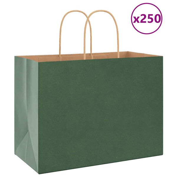 vidaXL Papiertragetaschen 250 Stk. mit Henkeln Gr&uuml;n 32x17x25 cm