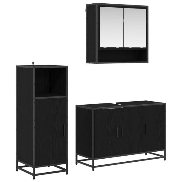 vidaXL Badezimmerm&ouml;bel-Set 3 pcs Schwarz Eichen-Optik Holzwerkstoff