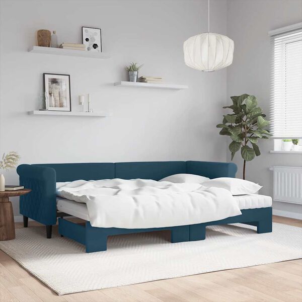 vidaXL Tagesbett Ausziehbar mit Matratzen Blau 80x200 cm Samt