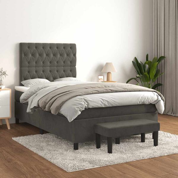 vidaXL Boxspringbett mit Matratze Dunkelgrau 120x190 cm Samt