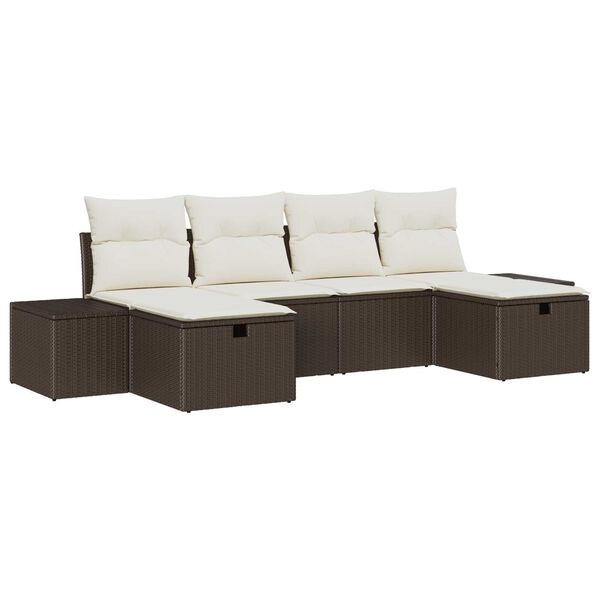 vidaXL Gartensofa-set mit Kissen mit Speicher 6 pcs Braun Poly-Rattan