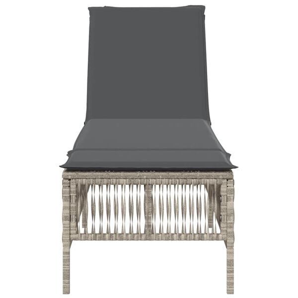 vidaXL Sonnenliege mit Auflage Hellgrau Poly Rattan