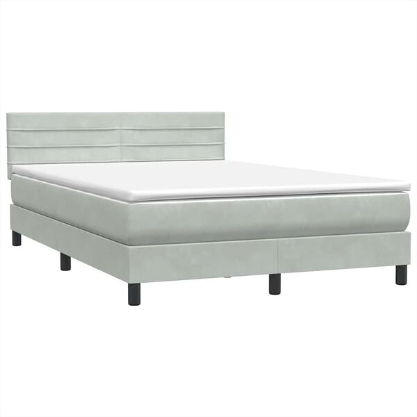 vidaXL Boxspringbett mit Matratze Hellgrau 140x220 cm Samt