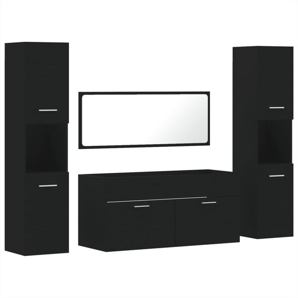 vidaXL 4-tlg. Badm&ouml;bel-Set Schwarz Holzwerkstoff
