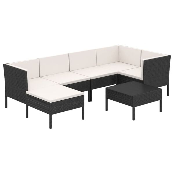 vidaXL 7-tlg. Garten-Lounge-Set mit Auflagen Poly Rattan Schwarz