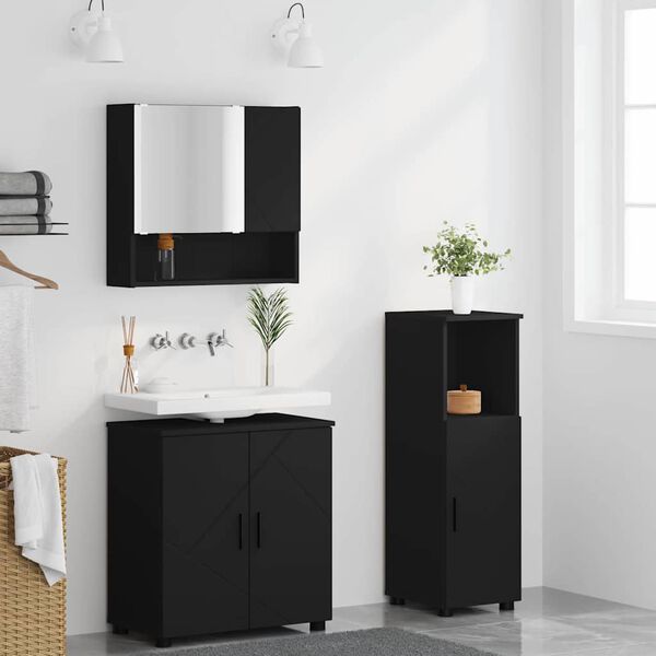vidaXL Badezimmerm&ouml;bel-Set 3 pcs Schwarz Holzwerkstoff & Metall